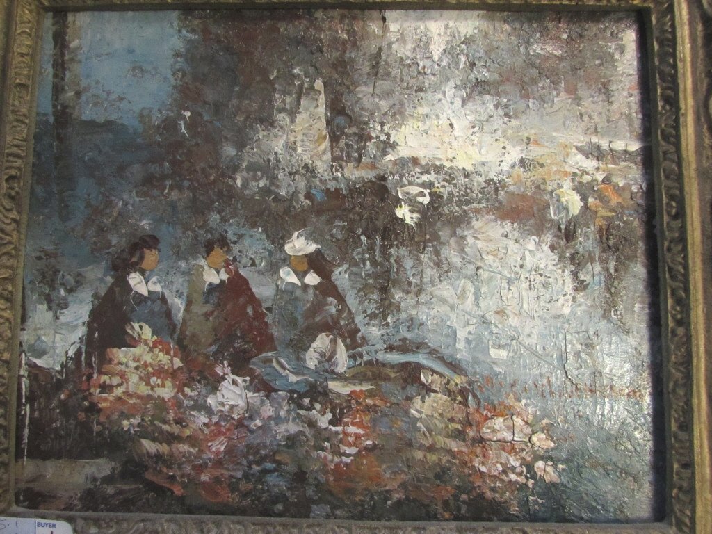 CHILDE HASSAM (1859-1935) OIL ON CANVAS PAINTING: 135.1. BEAUTIFUL ORIGINAL PAINTING. FRAME MEASURES 20 " BY 17". CANVAS MEASURES 15" 12 1/2. Signed Childe Hassam. Impressionism painter.