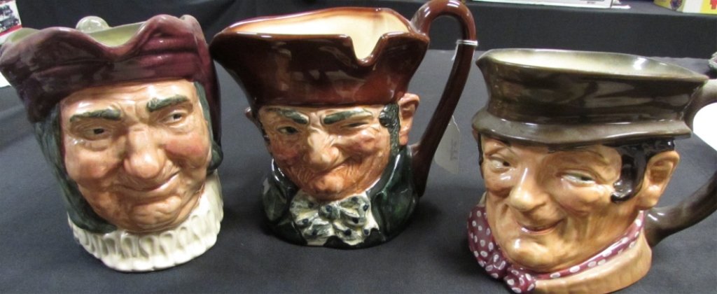 3 PC ROYAL DOULTON TOBY MUGS EARLY "A" MARK JUG: 162.30 SAM WELLER OLD CHARLEY SIMON THE CELLARER EXCELLENT CONDITION NO CHIPS NO CRACKS MEASURES 7" TALL