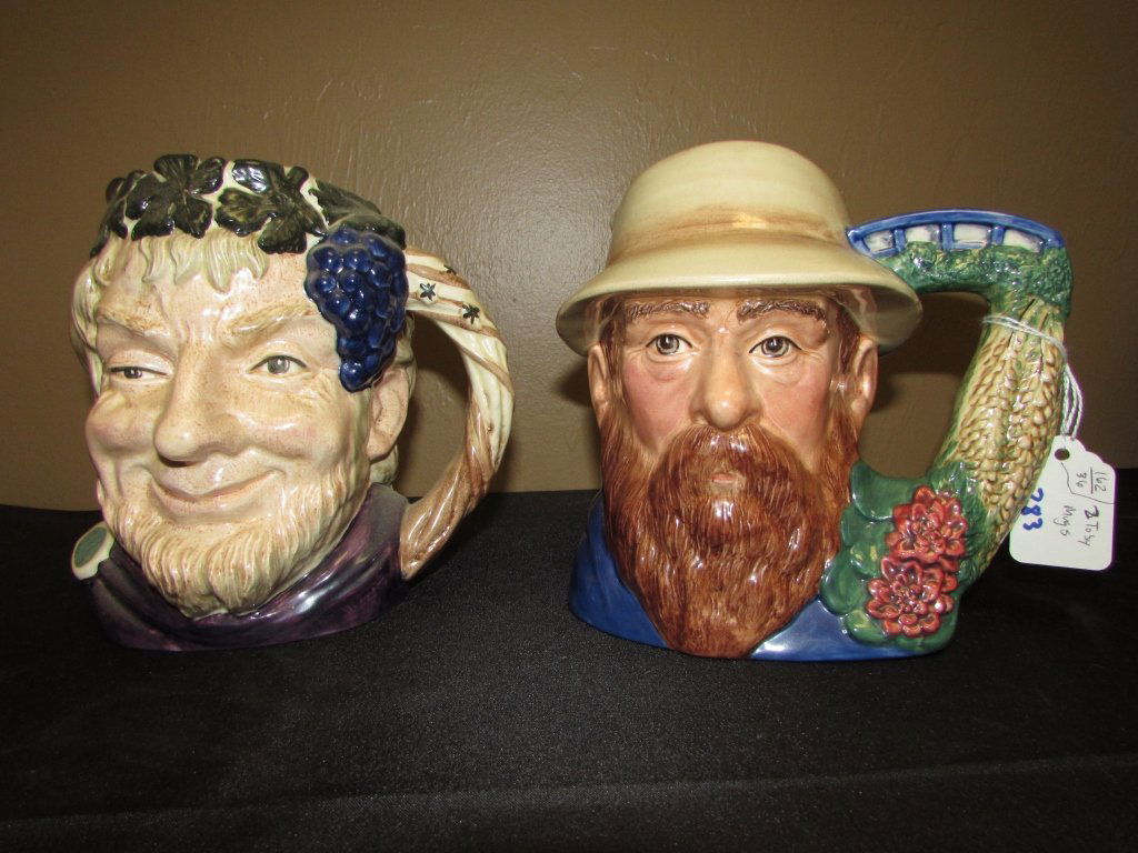 2 PC `ROYAL DOULTON TOBY MUGS JUG: 162.36 CLAUDE MONET BACCHUS D6499 EXCELLENT CONDITION NO CHIPS NO CRACKS MEASURES 7" TALL