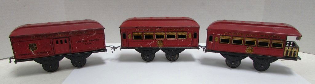 HAFNER TOY CLOCKWORK TIN TRAIN SET OVERLAND FLYER: 3.0 INCLUDES UNION PACIFIC OBSERVER, BAGGAGE/MAIL CAR, AND PASSENGER/PULLMAN