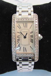 CARTIER DIAMOND 18K WHITE GOLD TANK AMERICAN