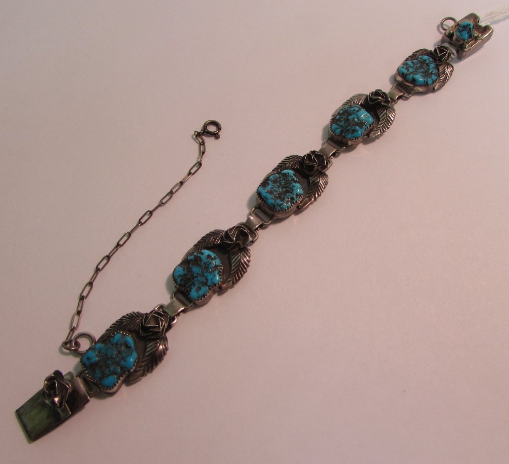 LEE THOMPSON TURQUOISE NUGGET BRACELET STERLING: 86.60 NATIVE AMERICAN NAVAJO STERLING SILVER MEASURES 7" LONG