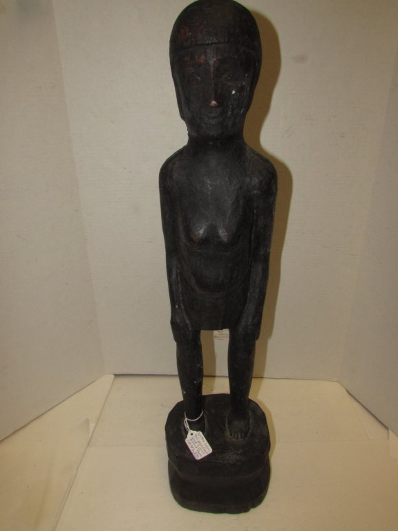 CARVED WOOD STATUE LUZON BULUL PAGAN: 149.74C NORTHERN LUZON PHILIPPINES HAND CARVED WOOD IGOROT BULUL PAGAN IFUGAO STATUE " RICE GOD. BULUL RICE GOD HUNGDUAN STYLE. 26" TALL.