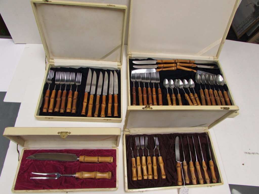 50PC SEKI HAMONO BAMBOO STAINLESS STEEL FLATWARE: 2.0 50 PIECE BAMBOO & STAINLESS STEEL KK FLAT WARE SET IN WOOD BOXES.