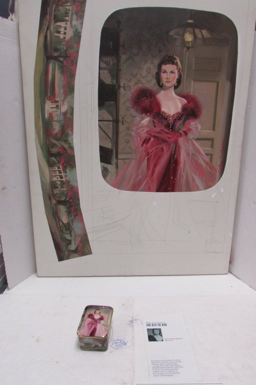 WILLIAM CHAMBERS OIL PAINTING, MUSIC BOX & COA: 211.9 "SCARLETT'S RESOLVE" ART GONE WITH THE WIND MUSIC BOX - 2" TALL x 3.75" LONG. OIL PAINTING BY ARTIST WILLIAM T. CHAMBERS. 33" x 24". INCLUDES CERTIFICATE OF AUTHENTICITY.