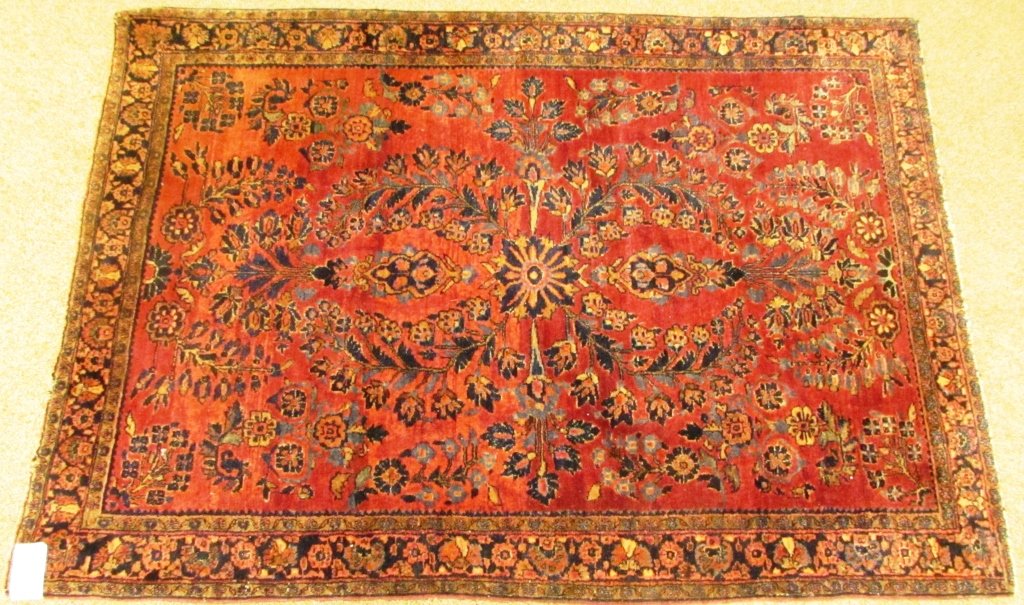 19OO SAROUK ANTIQUE PERSIAN CARPET RUG: WOOL FARAHAN SAROUK 58" X 39" VERY FINE FLORAL MOTIF . SUPERIOR TIGHT WEAVE. ONE EDGE NEEDS SURGING.