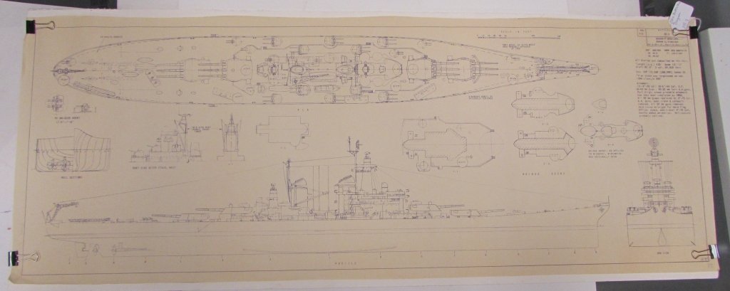 OHIO BATTLESHIP DIAGRAM POSTER 37 X 14 BOAT BLUEPRINT: 255.7 NAUTICAL SHIP'S DIAGRAM ON PAPER. BATTLESHIP NAMED "OHIO". WARSHIP DRAWINGS EDWARD H. WISWESSER. 37" LONG x 14" TALL.