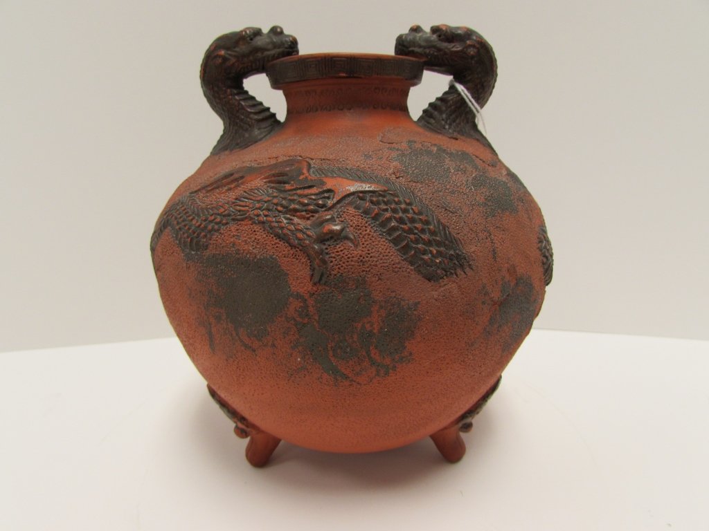 TOKONAME VASE DRAGON JAPANESE TERRACOTTA RED WARE