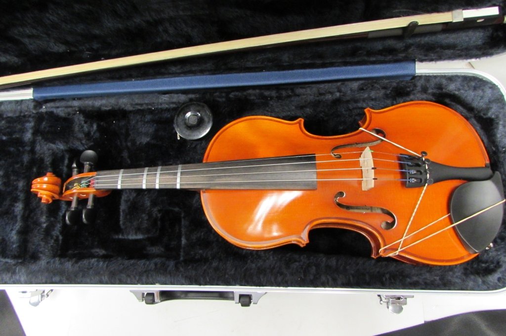 VIOLIN STROBEL GLASSER BOW FIDDLE IN CASE EASTMAN: 25.97 STROBEL VIOLIN/FIDDLE ML-80-34 ECOLIER EASTMAN STRINGS, FRANCE. GLASSER HORSEHAIR BOW. INSTRUMENT IS 3/4 SIZE, 4 STRINGS, INCLUDES ORIGINAL VELVET LINED CASE.