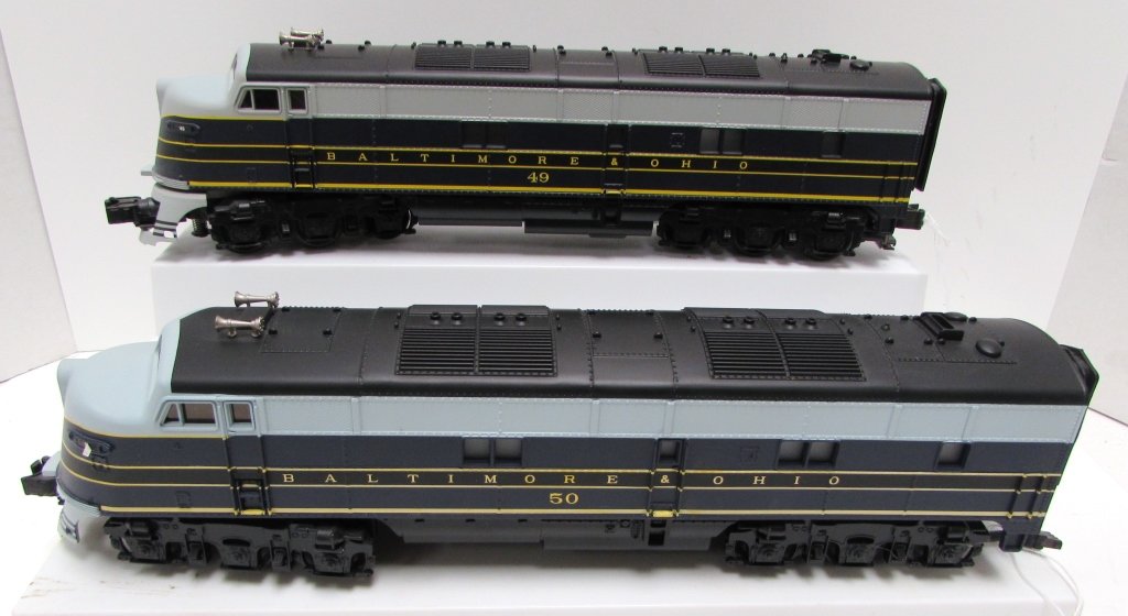 MTH RAILKING TWIN A F3 DIESEL TRAINS 49 & 50: 48.56 BALTIMORE & OHIO. NEVER RUN. LIKE NEW.