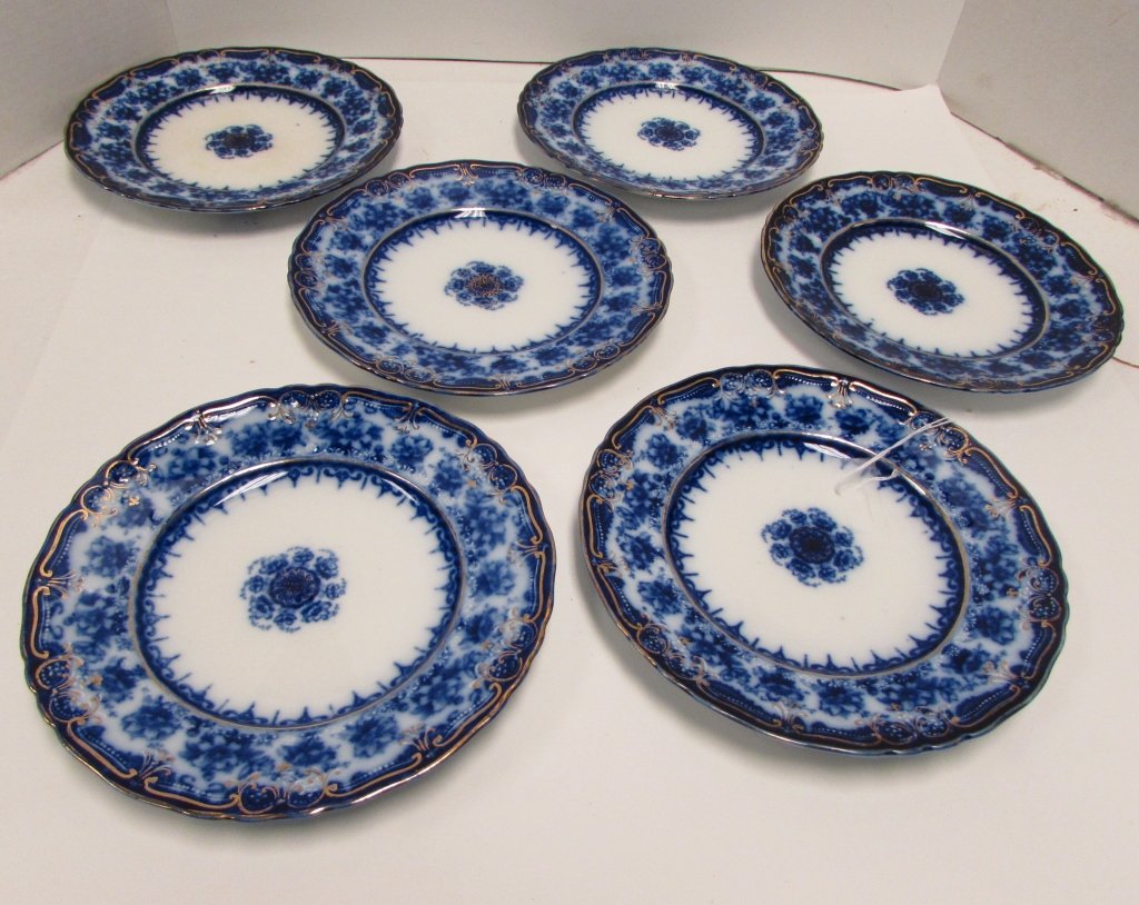6 FLOW BLUE PLATES 8" WAVERLY MADDOCK ENGLAND: 273.2G JOHN MADDOCK & SONS. PLATES MEASURE 8" IN DIAMETER. CIRCA 1880