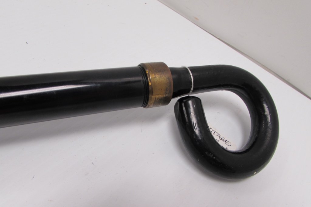 CONTRABAND CANE w 4 GLASS FLASKS CIGAR: SMUGGLER'S CANE ALUMINUM BODY WALKING STICK. 4 GLASS VIALS FOR GOODS. 36" TALL.