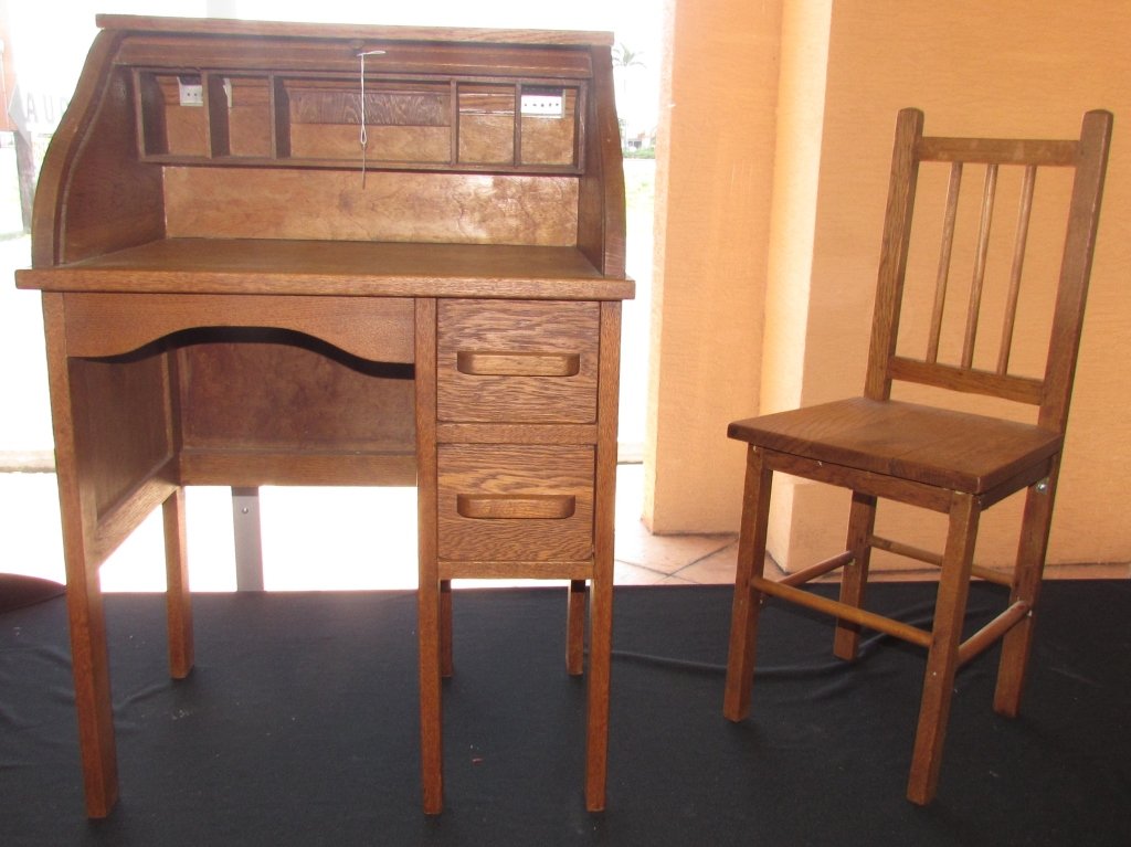 Antique Oak Rolltop Desk Chair Child Miniature Aug 16 2015