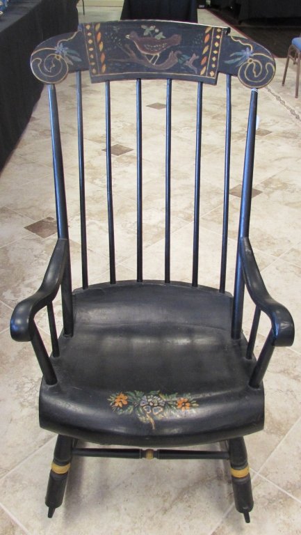 WINDSOR PAINTED ROCKING CHAIR ROCKER: ANTIQUE PENNSYLVANIA DUTCH FOLK ART ROCKER, 41" HIGH X 22" WIDE X 28" DEEP.