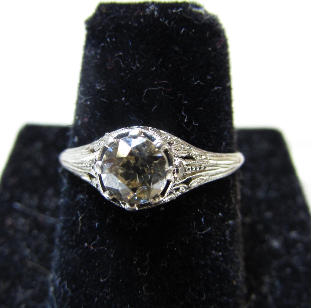 .50CT DIAMOND PLATINUM RING EDWARDIAN FILIGREE: 309.1. GENUINE ANTIQUE SIZE 6. 6MM DIAMOND. DIAMOND IS A VS1 L-COLOR ANTIQUE MINE-CUT, GRADED BY A GIA GEMOLOGIST.