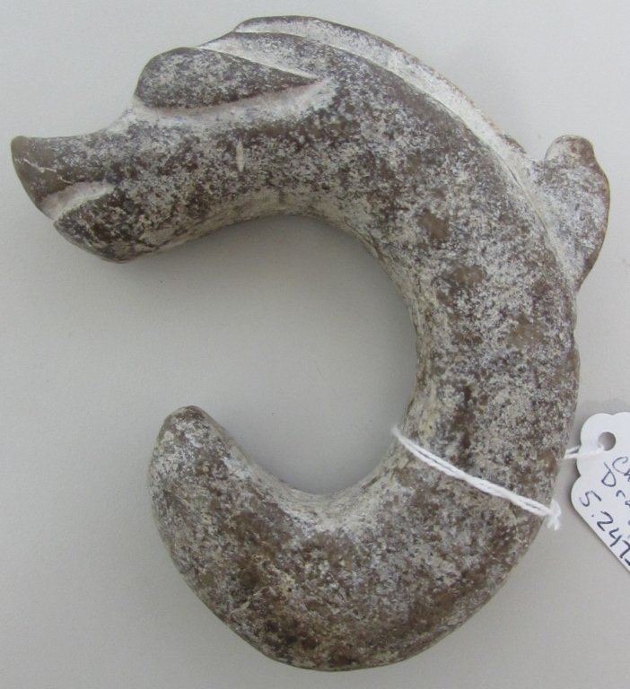 JADE BANGLE BRACELET CHINESE ARCHAIC JADEITE: 5.247i DRAGON NEOLITHIC. MEASURES 4" LONG X 1" THICK
