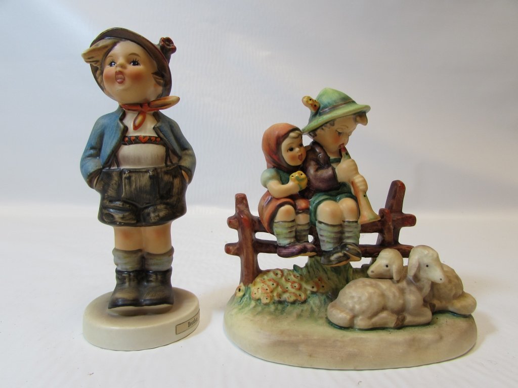 2 HUMMELS 95 BROTHER 99 EVENTIDE PORCELAIN FIGURES: HUMMEL GOEBEL STATUES. MADE IN W GERMANY. 4.5" - 5.5" TALL. NO CHIPS OR CRACKS.