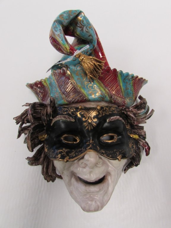 PROF EUGENIO PATTARINO MASK TERRACOTTA ITALY SIGNE: 163.53 PROF. E PATTARINO MADE IN FLORENCE, ITALY. 11" TALL. VERY DELICATE PIECE HAS HAIR LOSSES.