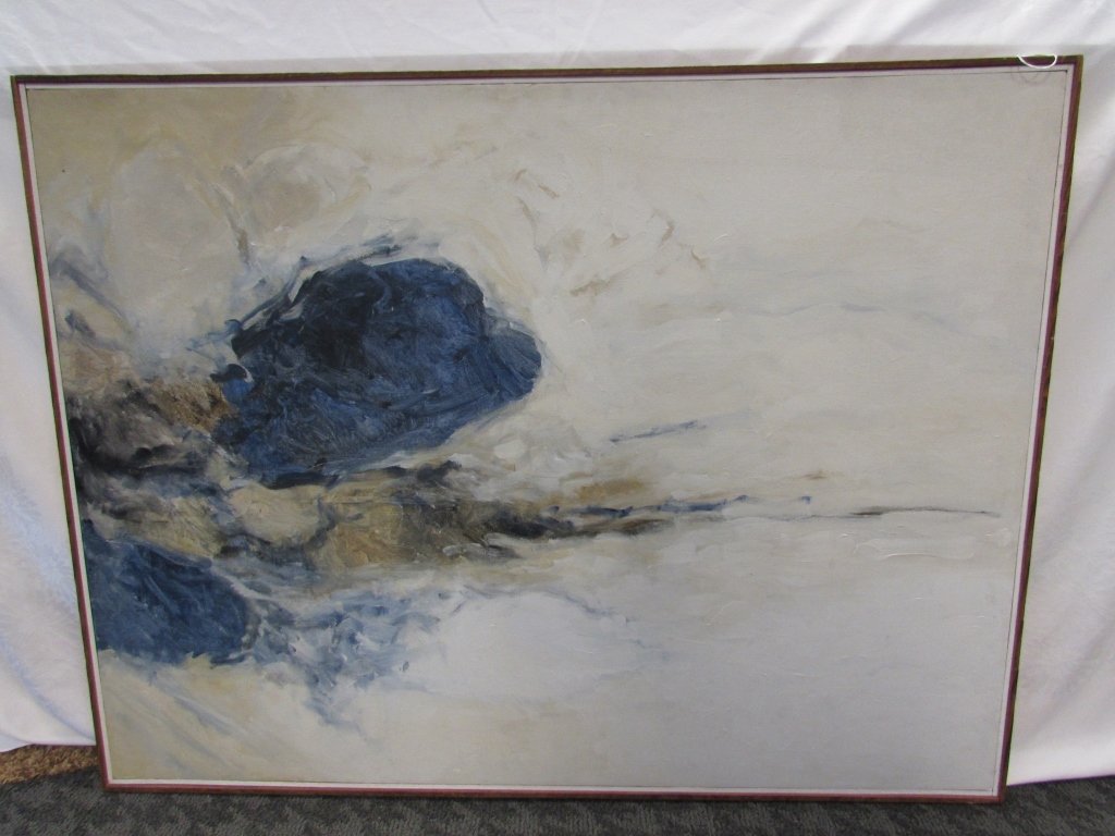 JOHN O THOMSON ECHO BLEND ABSTRACT ACRYLIC CANVAS: 163.50 ARTIST JOHN O THOMSON "ECHO BLEND" ACRYLIC ON CANVAS. 1978. 48" x 36" (VIEW), 49" x 37" (FRAME).