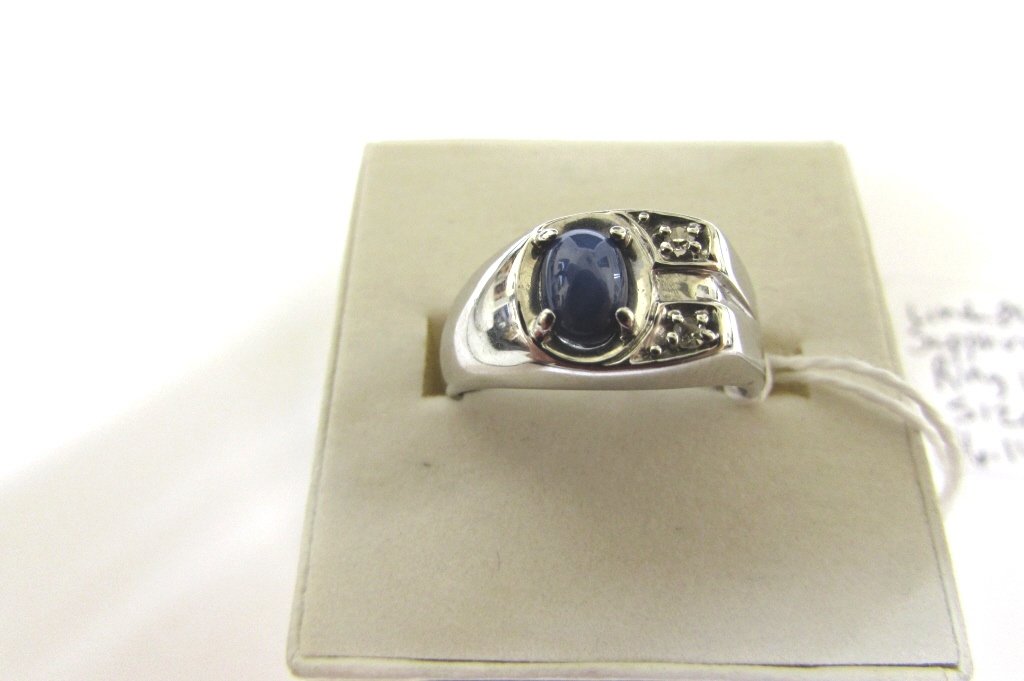LINDE BLUE STAR SAPPHIRE DIAMOND RING 10K GOLD: 136.147. VINTAGE SIZE 10 1/2.. 5 GRAMS WHITE GOLD. EXCELLENT USED CONDITION.