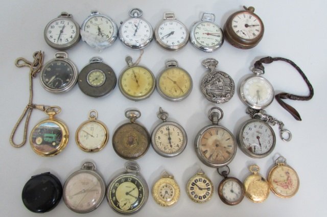 26 WATCH: POCKET STOP & EROTICA COLLECTION: 5.302B VINTAGE ESTATE LOT OF POCKETWATCHES. NEW HAVEN JULES JURGENSEN, R. N. INGERSOLL, LUCERNE, PORNE, PRINCETON AND OTHERS