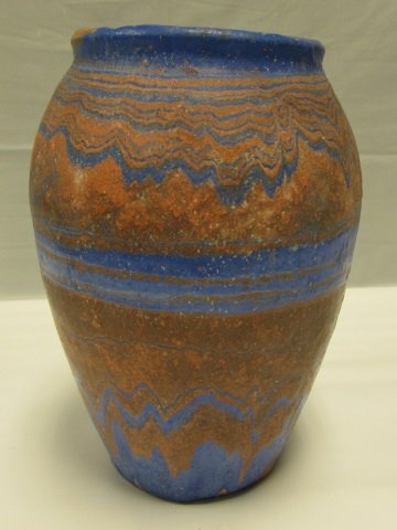 ANTIQUE POTTERY VASE BLUE ORANGE GLAZE 9 1/2": 163.100. SOUTHWEST NATIVE AMERICAN STYLE. GREAT CONDITION EARLY PIECE.