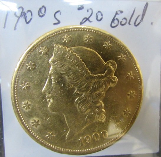 1900 S MINT US $20 DOLLAR GOLD COIN: DOUBLE EAGLE GOLD COIN 1900 SAN FRANCISCO MINT