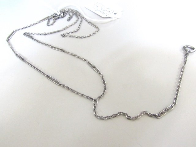 EDWARDIAN PLAQUE CHAIN NECKLACE STERLING SILVER: FOR WATCH OR EYEGLASSES 35" OVERALL. 30" WITH A 5" DROP.