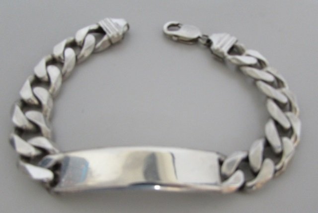 9" ID BRACELET STERLING SILVER 63.3GRAMS: 313. VINTAGE ESTATE CUBAN CURB LINK CHAIN