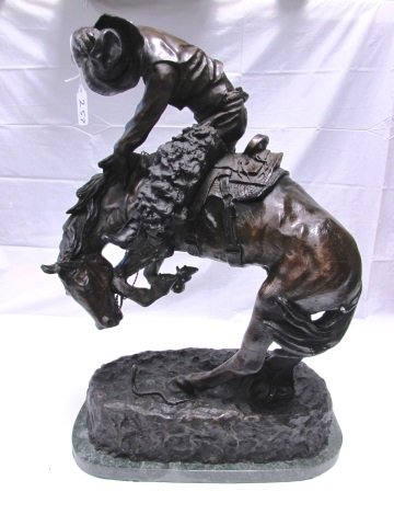 F. REMINGTON BRONZE RATTLESNAKE DEDICATED NAVY: AFTER REMINGTON BRONZE 24 INCH ON MARBLE BASE. SIGNED FREDERIC REMINGTON DEDICATED TO BENJAMIN STODDERT SECRETARY OF THE NAVY 1904.
