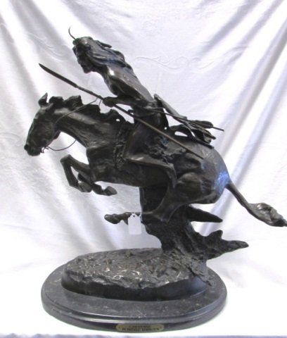 BRONZE FREDERIC REMINGTON CHEYENNE INDIAN HORSE: 22" TALL BRONZE ON A MARBLE BASE SIGNED FEDERIC REMINGTON