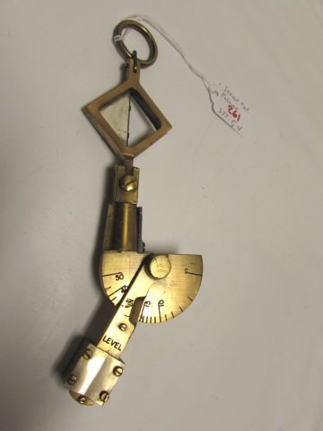 ANTIQUE BRASS PALMER PLUM BOB SURVEY SEXTANT TOOL: 8" LONG. WORN CONDITION.