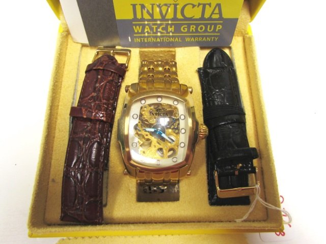 INVICTA WATCH LUPAH 1253 EXTRA BANDS: INVICTA WRISTWATCH. MECHANICAL AUTO MOVEMENT, WR 30M, 48mm CASE (EXCLUDING CROWN), 3 QUICK RELEASE BANDS, SCRATCH RESISTANT FLAME-FUSION CRYSTAL, EXTRA LINKS. INCLUDES ORIG. BOX & PAPERS.