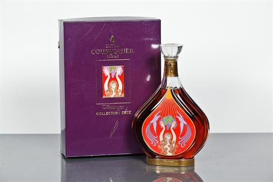 COURVOISIER COGNAC NIB COLLECTION ERTE VENDANGES: UNOPENED BOTTLE IN UNOPENED ORIG. BOX. BOX IS 11 5/8" TALL.