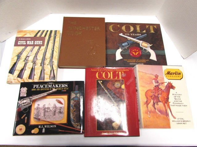 6 GUN BOOKS WINCHESTER COLT MARLIN CIVIL WAR: THE WINCHESTER BOOK SIGNED BY AUTHOR GEORGE MADIS. COLT 175 YEARS. MARLIN HISTORY AND COLT PEACEMAKERS