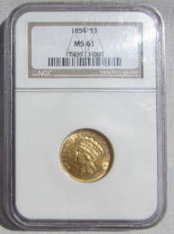 1854 $3 US GOLD COIN NGC MS 61 INDIAN PRINCESS