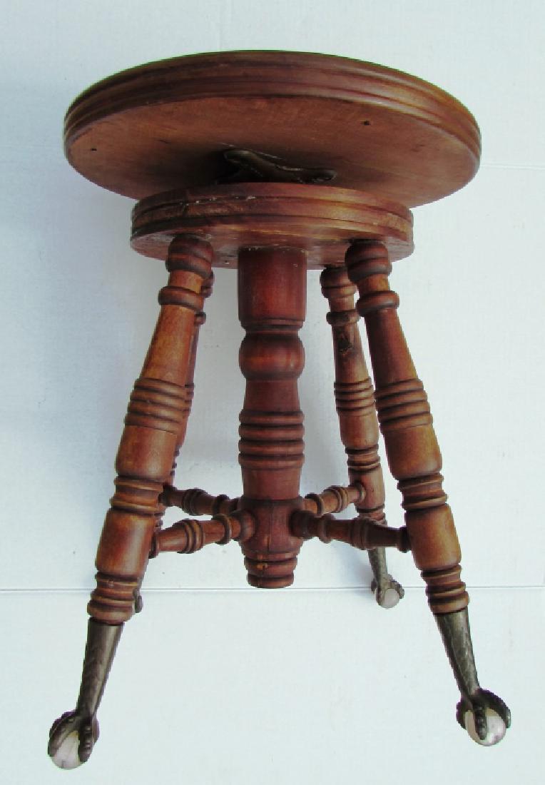 VICTORIAN OAK PIANO STOOL GLASS BALL CLAW FEET: VICTORIAN PIANO STOOL