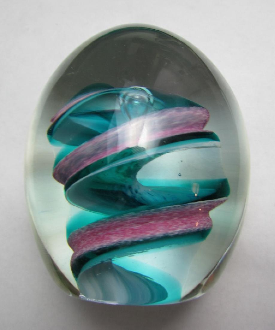 GLASS PAPERWEIGHT CAITHNESS WHIRLPOOL SCOTLAND EGG: SIGNED CAITHNESS WHIRLPOOL GLASS PAPERWEIGHT. MADE IN SCOTLAND. 3.75" TALL, 2.75" WIDE. (USA SHIPPING FOR THIS ITEM IS $6).