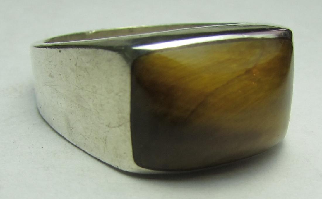 TAXCO STERLING SILVER TIGER EYE RING TH-107: STERLING SILVER TAXCO RING w/ 15mm TIGER'S EYE STONE. SIZE 11, . (US SHIPPING FOR THIS ITEM IS $3).