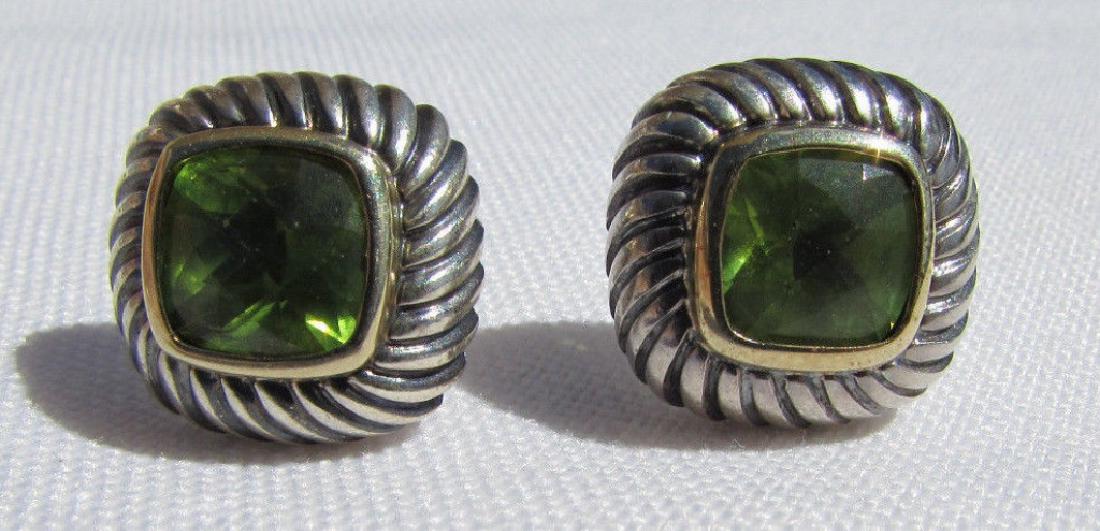 DAVID YURMAN 14k GOLD 925 PERIDOT ALBION EARRINGS: GENUINE DAVID YURMAN 14 k GOLD & STERLING SILVER EARRINGS w/ 9mm PERIDOT STONES. 5/8" FACE, (US SHIPPING FOR THIS ITEM IS $8).