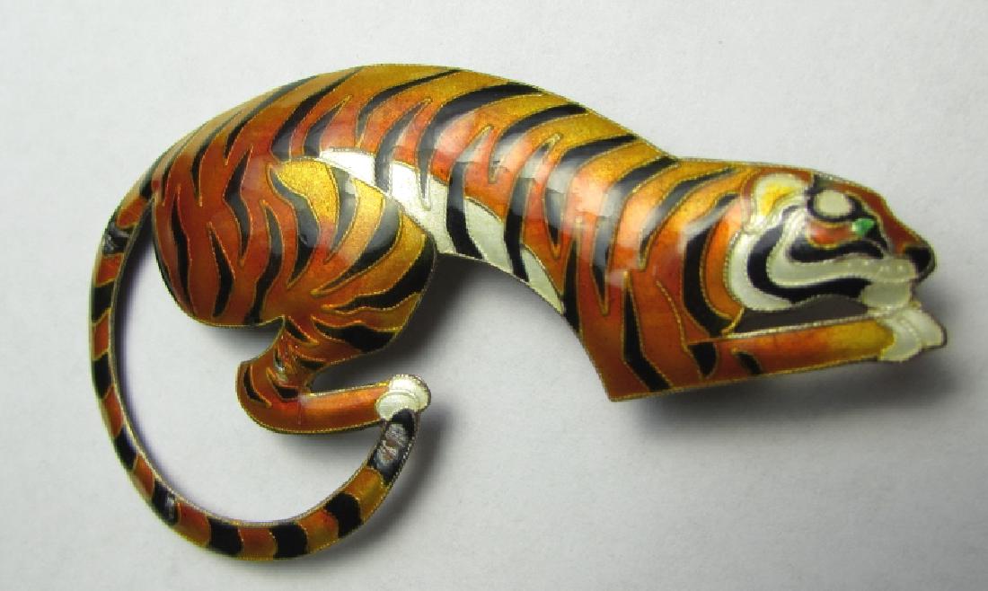 ZARAH STERLING SILVER TIGER ENAMEL PIN BROOCH CAT: ZARAH STERLING SILVER & ENAMEL TIGER ASIAN CAT. 2.75" LONG, (USA SHIPPING FOR THIS ITEM IS $5).