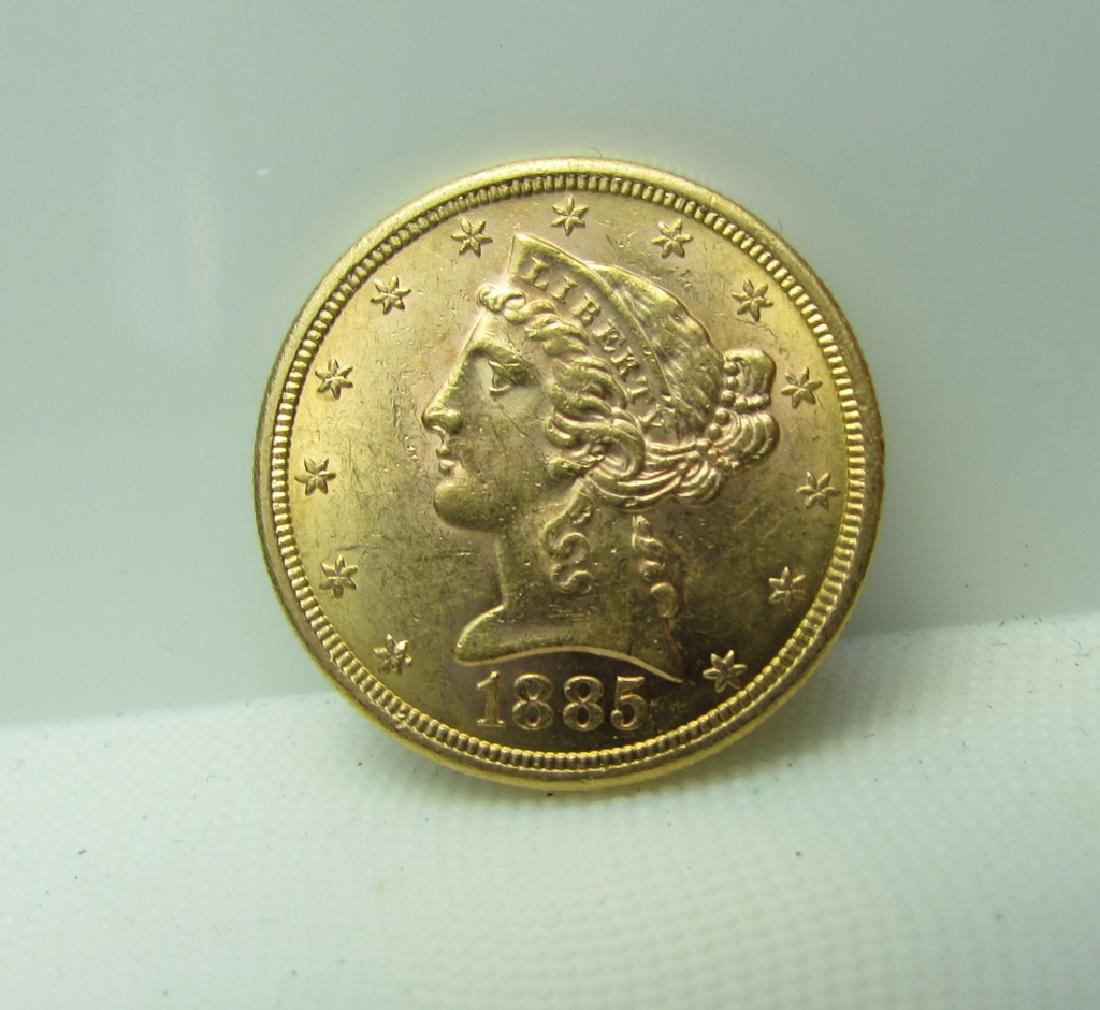 US 1885 S MINT 5 DOLLAR GOLD LIBERTY COIN