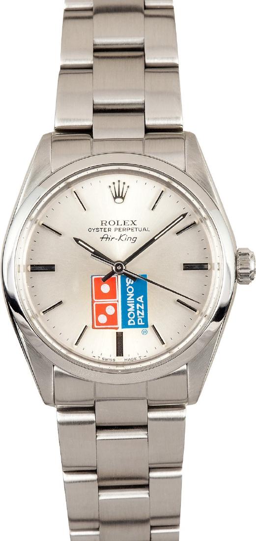 Pre-owned Rolex Air-King: Model/Style-Air-King 5500 Serial/Year-Random Features-Automatic movement, acrylic crystal, waterproof screw-down crown Case-Stainless steel w/ polished bezel (34mm) Bracelet-Stainless steel Oyster #90