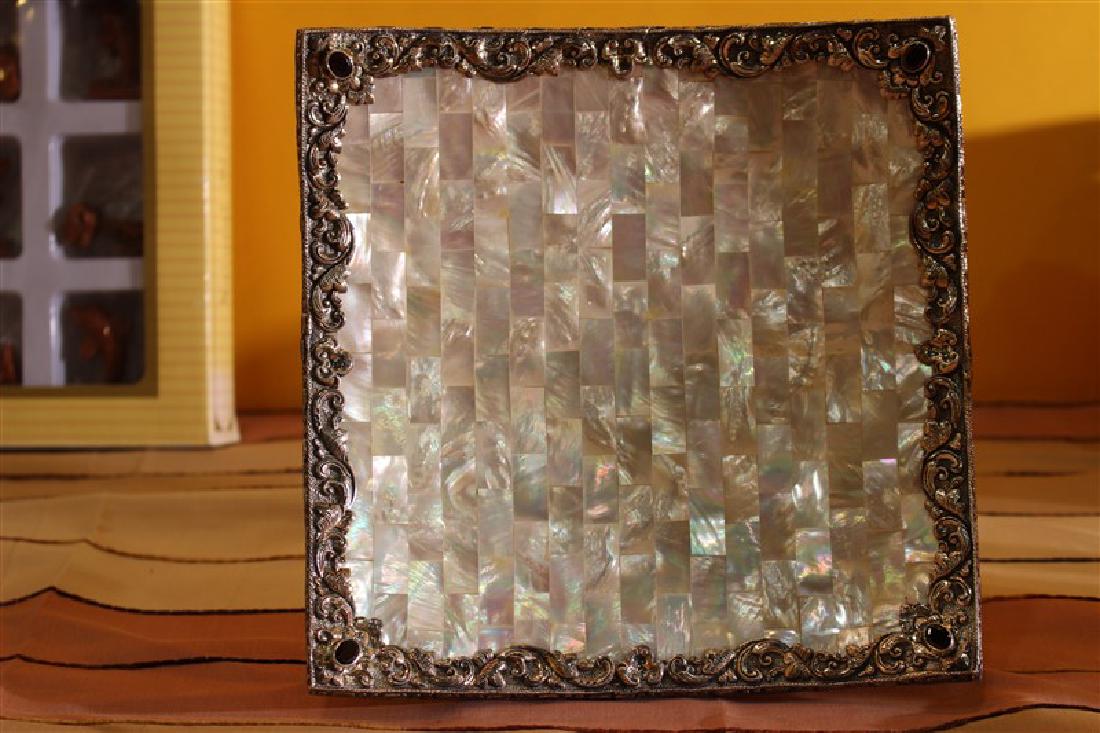 Square 20X20 Mop W/ Silver & Stone Home Decoration: Square 20X20 Mop W/ Silver & Stone Home Decoration Plate Gift Item #P20100815003