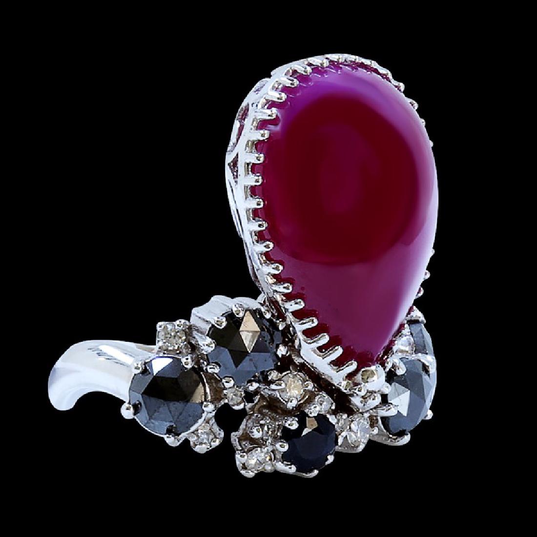 20.01ct Burma Ruby 14K White Gold Ring No Glass Filling: 14K W/G RUBY RING:7.66GM / RUBY CAB NO GLASS BURMA RUBY :20.01CT / W.DIA :0.20CT / BLACK DIA :1.68CT /#GVR1366