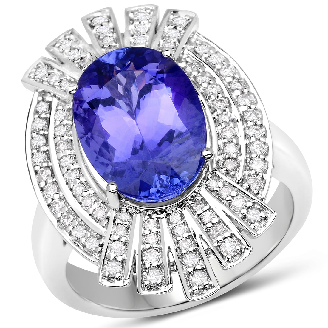 4.96ct Tanzanite 14K White Gold Ring: Metal : 14K White Gold Metal Wt : 8.65gm Tanzanite Wt : 4.96ct Diamond Wt : 0.506ct Size #7 Item #QR21777TANWD-14KW-7