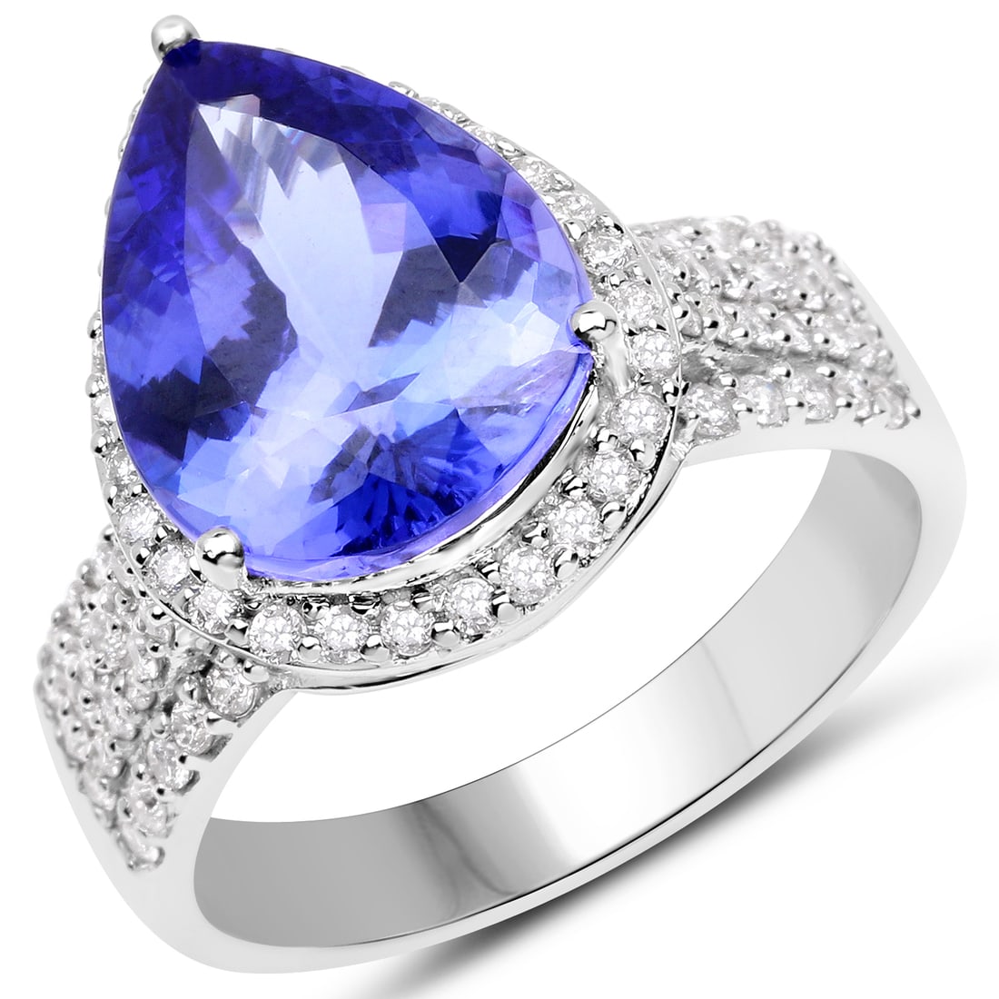 5.19ct Tanzanite 14K White Gold Ring: Metal : 14K White Gold Metal Wt : 4.81gm Tanzanite Wt : 5.19ct Diamond Wt : 0.5748ct Size #7 Item #QR21481TANWD-14KW-7
