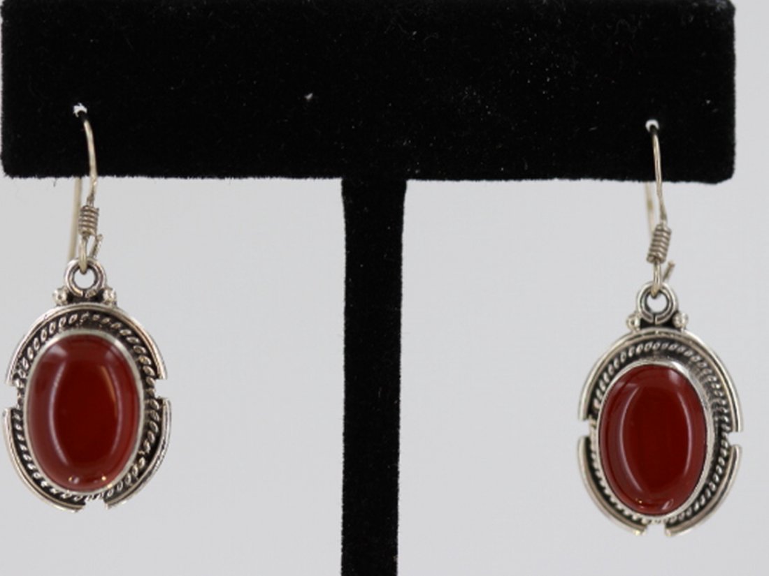 Sterling Silver .925 Vintage Carnelian Earrings: Sterling Silver 8.92 Approx grams including, Big Oval Carnelian Hand Detailed Hook Back Earrings