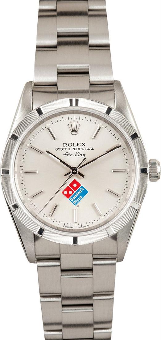 Pre-owned Rolex Air-King: Model/Style-Air-King 14010 Serial/Year-Random Features-Automatic movement, scratch-resistant sapphire crystal, waterproof screw-down crown Case-Stainless steel w/ engine turned bezel (34mm), no holes 