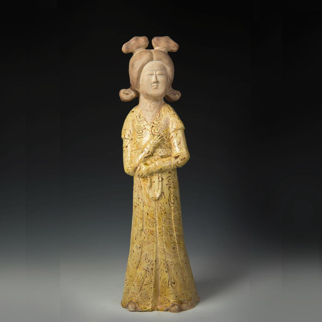 Chinese Tang Dynasty Pottery Standing Lady Figure (1 of 4)
